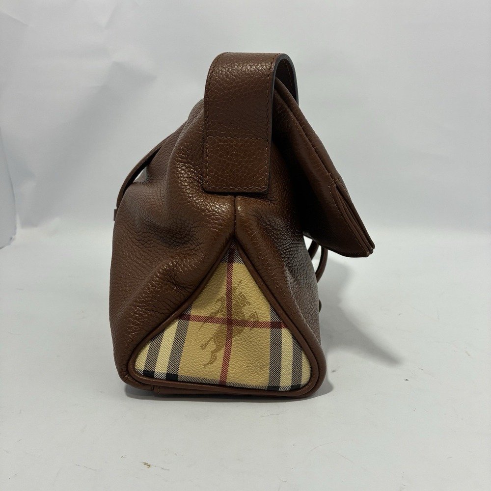 Burberry Leather Haymarket Check Horn Toggle Shoulder Bag Purse Brown Colorway - Picture 4 of 16